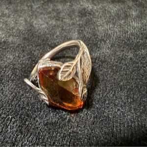 Silpada Sterling Silver Amber Crystal 925 Swarovski Crystal Leaf Vine Ring